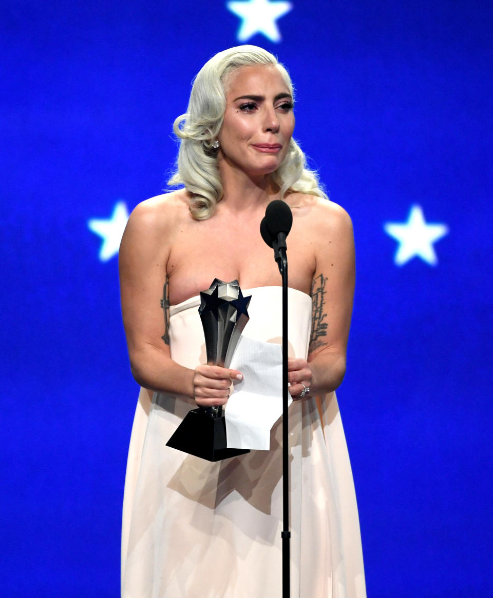 Lady Gaga couldn’t stop crying. Photo: Getty