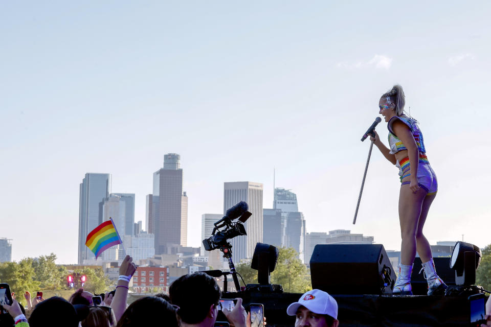 JoJo Siwa performs onstage during LA Pride in the Park