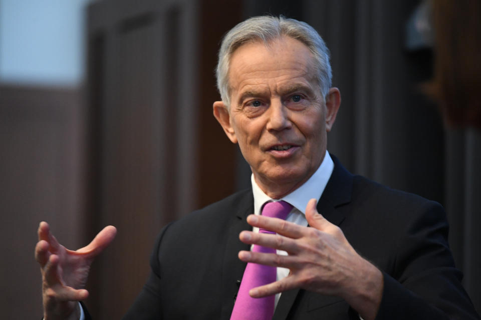 Former prime minister Tony Blair during a speech to mark the 120th anniversary of the founding of the Labour party, in the Great Hall at King's College, London. (Photo by Stefan Rousseau/PA Images via Getty Images)