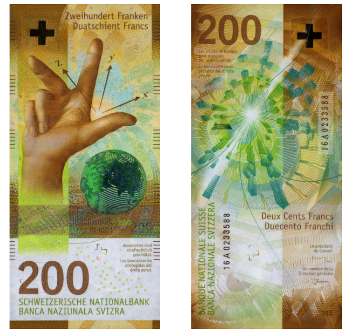 <strong>Billete de 200 francos suizos (US$215). </strong><em>Imagen de la web de la Sociedad Internacional de Billetes Bancarias (IBNS, por su iniciales en inglés). Cortesía del The Banknote Book.</em>