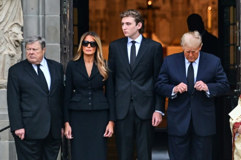 Barron Trump (2nd from right) is seen with his parents and grandfather in Palm Beach, Florida, in January 2024 during his grandmother's funeral (GIORGIO VIERA)