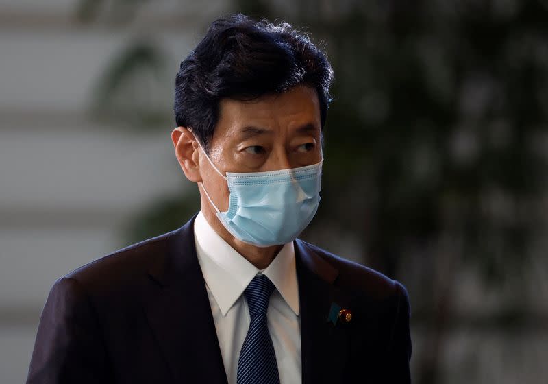 FILE PHOTO: Japan's Minister of Economy, Trade and Industry Yasutoshi Nishimura arrives at Prime Minister Fumio Kishida's official residence in Tokyo