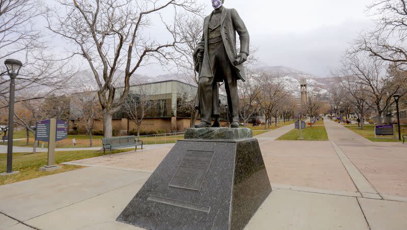 A statue of Louis Frederick Moench, founder and first principal of Weber State University, is pictured on the Weber State University campus in Ogden on Nov. 10, 2020.