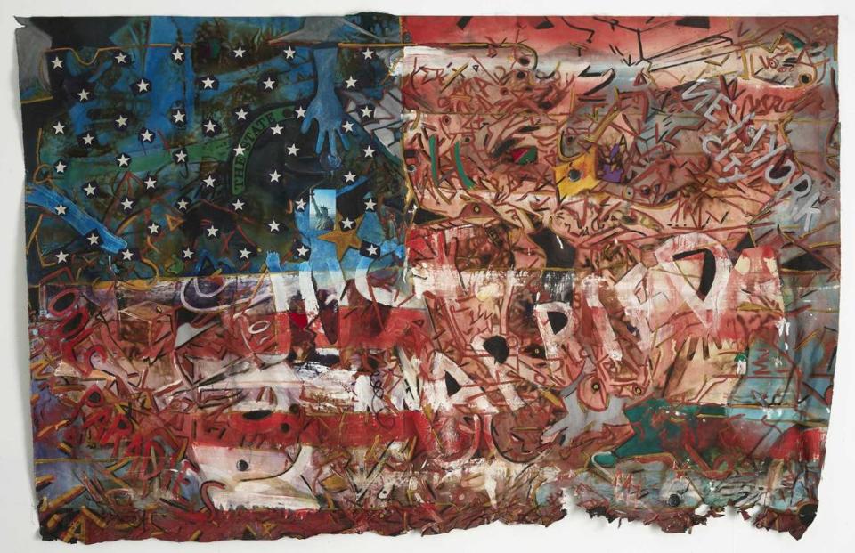 “Love it or Leave it, I Will Love it if You Leave it,” a 1976 mixed media painting by Mike Henderson, will be on display at the Jan Shrem and Maria Manetti Shrem Museum of Art at UC Davis as part of an exhibit of Henderson’s work through June 25.