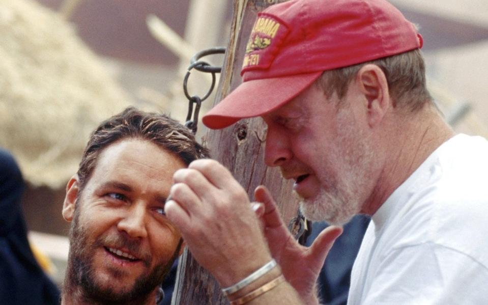 Russell Crowe and Ridley Scott on the set of Gladiator - Reuters