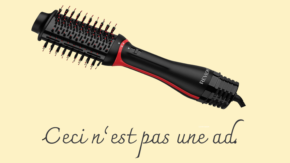 Hair styling tool against a neutral backdrop with text "Ceci n'est pas une ad" which translates to "This is not an ad."