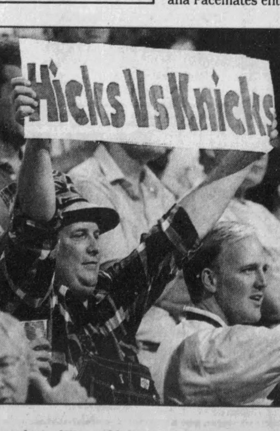 Indiana Pacers fans get into the spirit of 'Hicks vs. Knicks' in the 1994 NBA playoffs.
