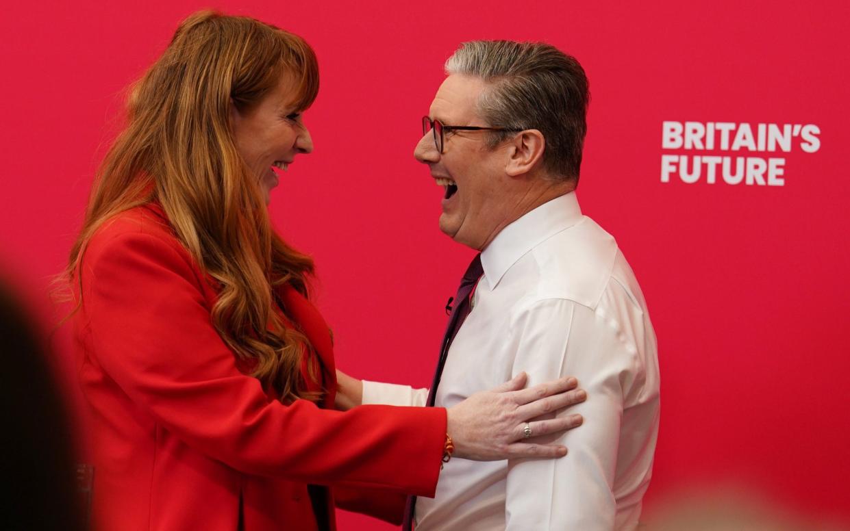 Sir Keir Starmer and Angela Rayner share a laugh in Dudley this morning