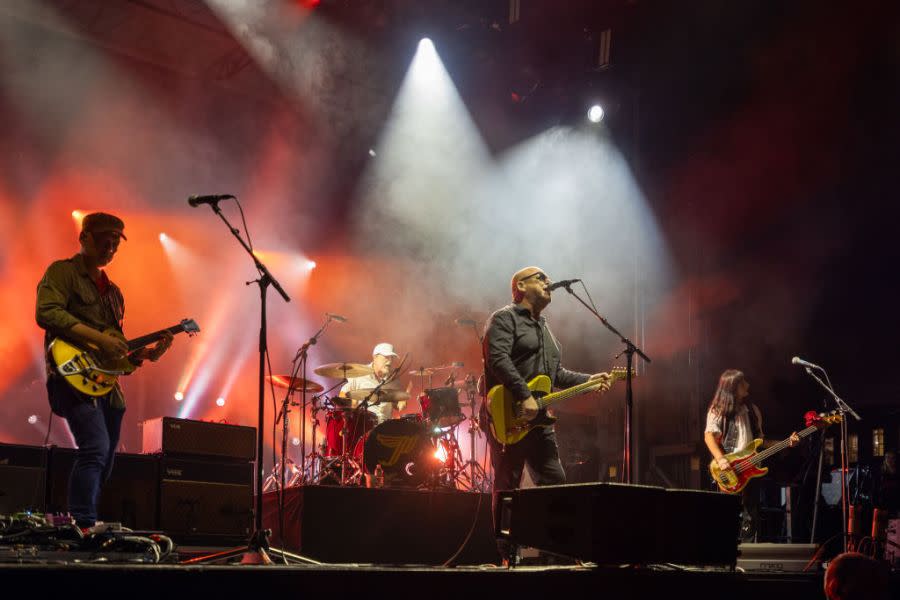 NORTH ADAMS, MASSACHUSETTS – AUGUST 26: (L-R) Joey Santiago, Black Francis, David Lovering (drums) and Paz Lenchantin of The Pixies perform at Mass MoCA on August 26, 2023 in North Adams, Massachusetts. (Photo by Douglas Mason/Getty Images)