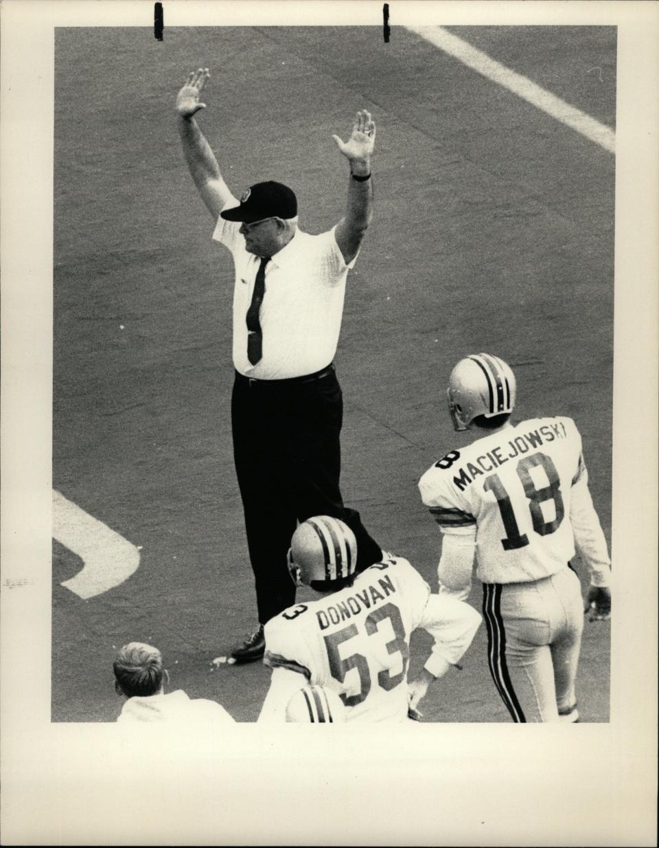Woody Hayes at the Michigan vs. Ohio State game in Ann Arbor, Nov. 22, 1969.