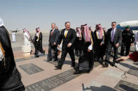 U.S. Secretary of State Mike Pompeo walks with Saudi Foreign Minister Adel al-Jubeir after arriving in Riyadh, Saudi Arabia, October 16, 2018. REUTERS/Leah Millis/Pool