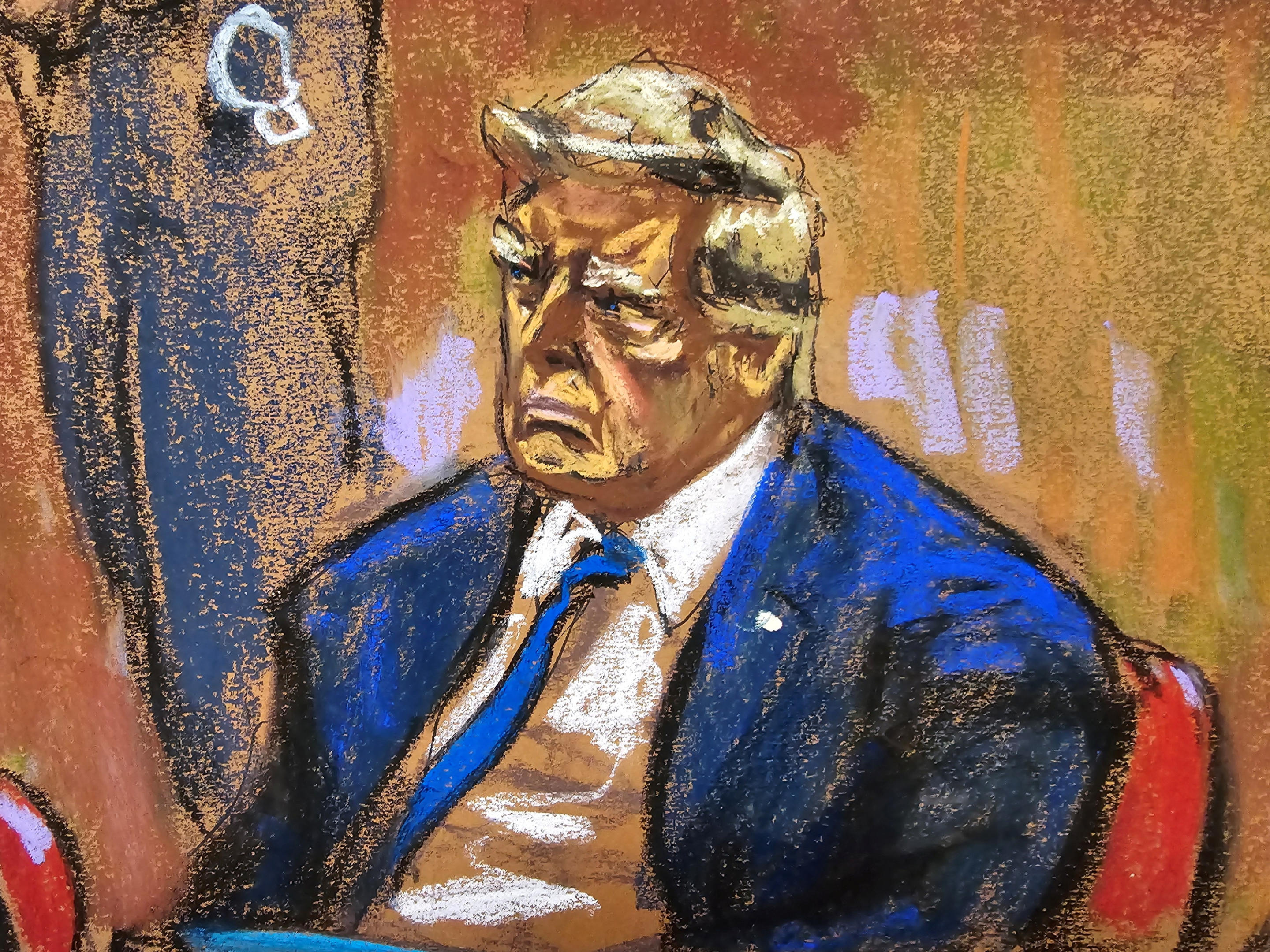 Former President Donald Trump sits during jury selection.