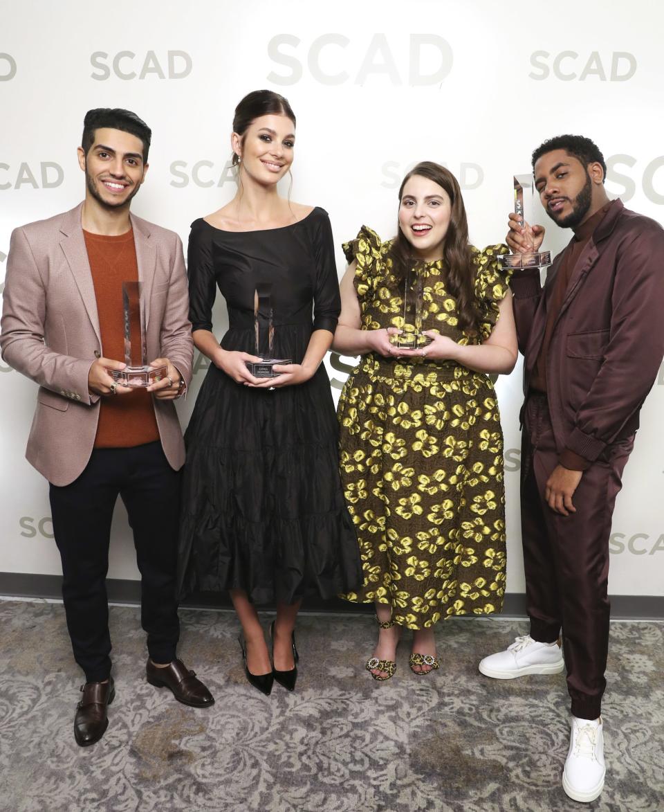 Breakout Award winners Mena Massoud, Camila Morrone, Beanie Feldstein, and Jharrel Jerome