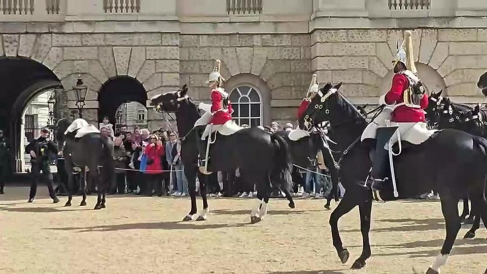 The horses were spooked by rubble being dropped through a plastic tunnel (London City Walks on YouTube)