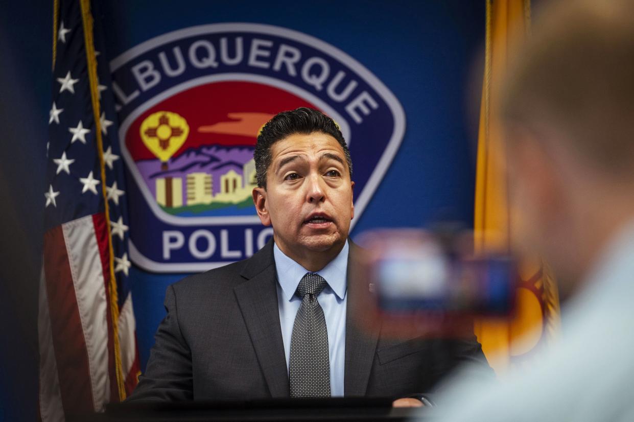 Raul Bujanda, FBI special agent, speaks during a news conference to address the killing of a fourth Muslim man that happened early Saturday, Aug. 6, 2022, in Albuquerque, N.M., during a news conference at the ADP headquarters.
