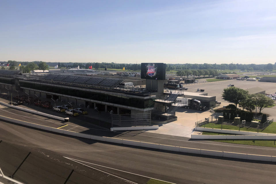 A view from turn one at Indianapolis Motor Speedway in Indianapolis, Thursday, July 2, 2020. Roger Penske has spent the six months since he bought Indianapolis Motor Speedway transforming the facility. He's spent millions on capital improvements to the 111-year-old national landmark and finally gets to showcase some of the upgrades this weekend as NASCAR and IndyCar share the venue in a historic doubleheader. (AP Photo/Jenna Fryer)