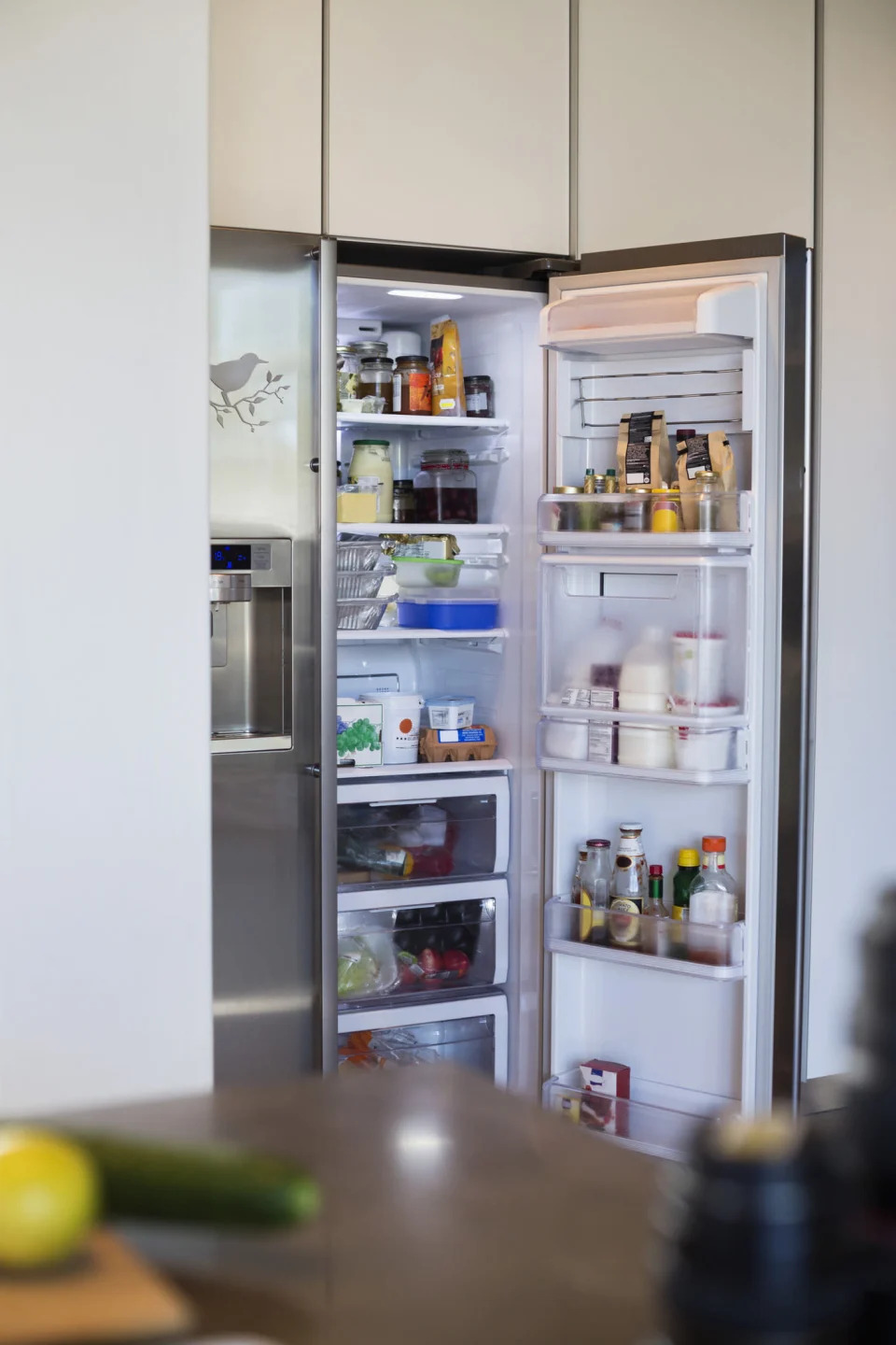 A full-sized refrigerator.