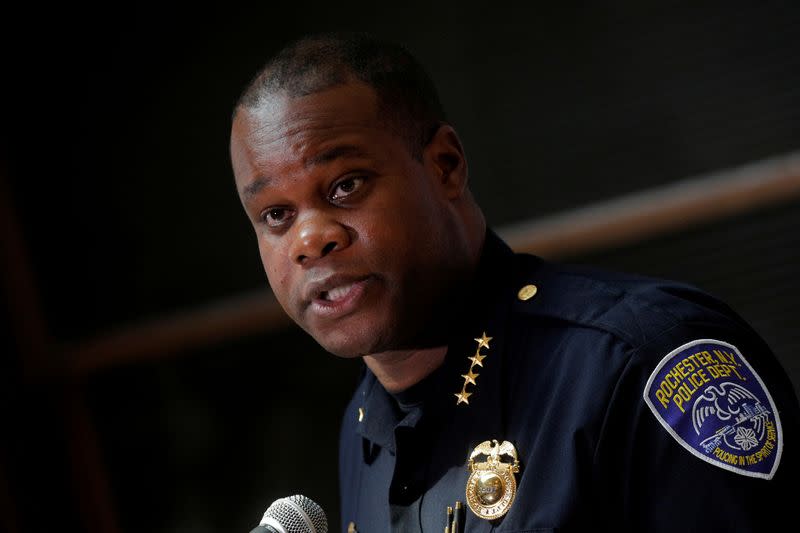 FILE PHOTO: Rochester Police Chief, La'Ron Singletary speaks during a news conference in Rochester, New York