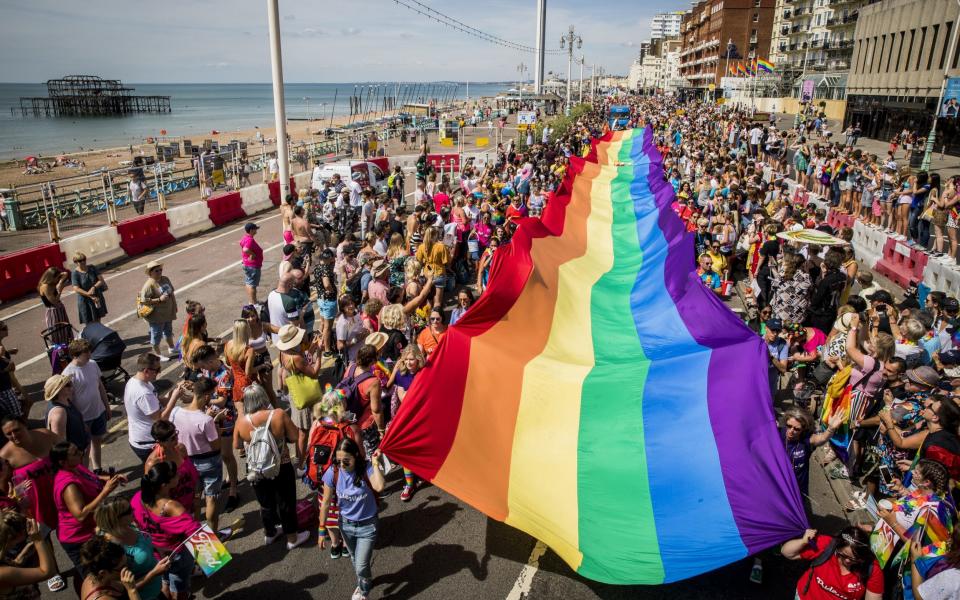 A giant rainbow flag was carried along the seafront during Brighton's Pride Festival