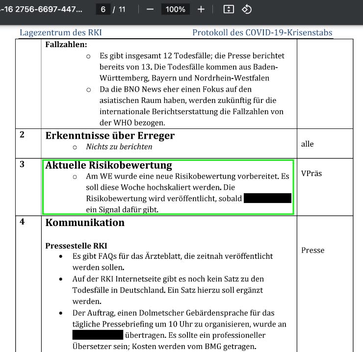 <span>Captura del documento del RKI realizada el 9 de mayo de 2024, marca verde añadida por la AFP</span>