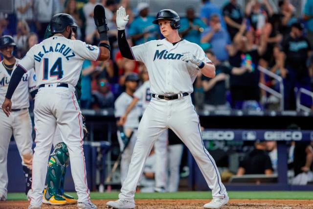 Garrett Cooper of the Miami Marlins in action against the