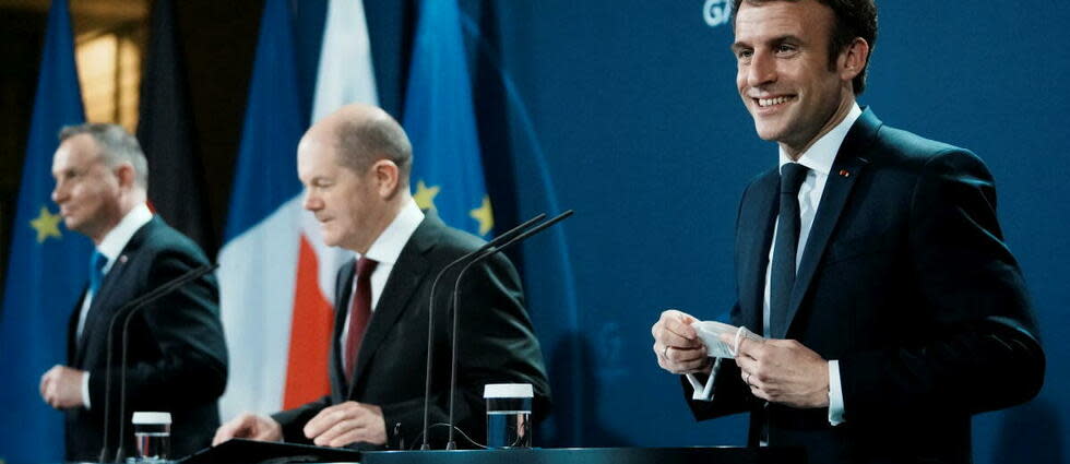 Emmanuel Macron a rencontré mardi le président polonais et le chancelier allemand.
