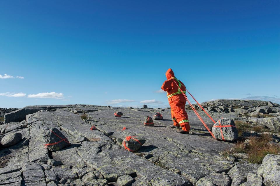 This image shows one of the performances done during a residency in collaboration with Eastern Edge Gallery in St. John’s, N.L. Léger says that during the residency, he explored notions of wilderness, plausibility and disbelief. 