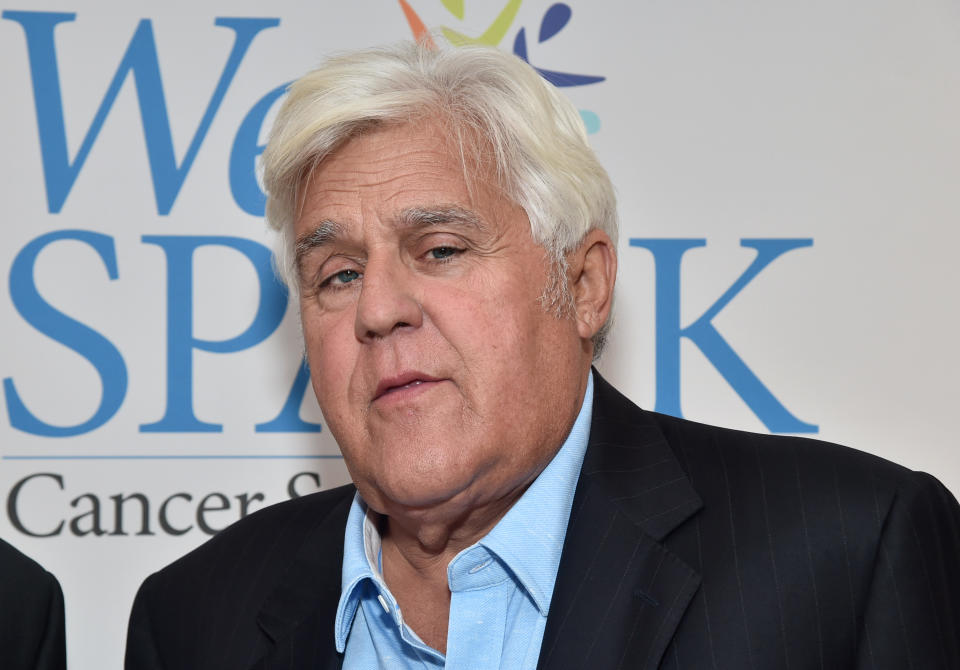 Jay Leno (pictured in October) is addressing being burned in a gasoline fire in a new essay. (Photo: Alberto E. Rodriguez/Getty Images)