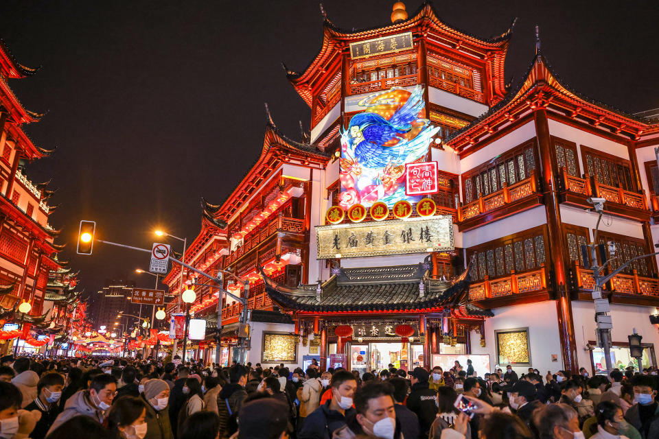 People gather to celebrate the Lantern Festival at the Yu Garden in Beijing, Feb. 5, 2023.