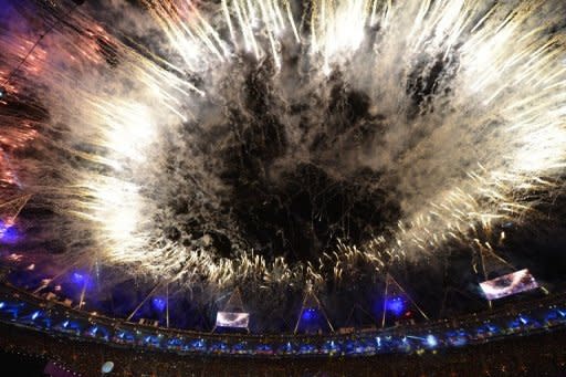 Fireworks burst over the Olympic Stadium during the opening ceremony of the London 2012 Paralympic Games in east London. The Paralympic cauldron was lit in London on Wednesday to burn for 11 days of sport at the biggest and most high-profile Games that organisers hope will transform ideas about disability the world over