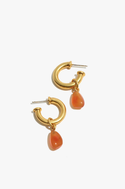 5) Carnelian Charm Chunky Small Hoop Earrings