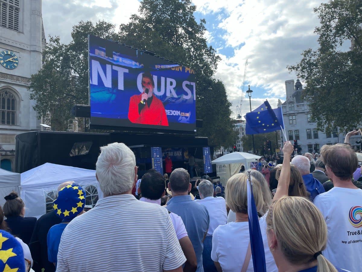 Speeches are made at Parliament Square with thousands of people gathered in front of the stage (Barney Davis)