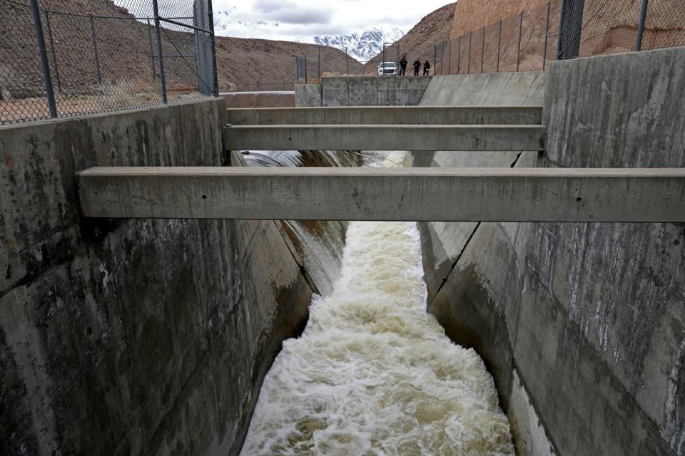 Water being released from the Pleasant Valley Reservoir into the Pleasant Valley Spillway