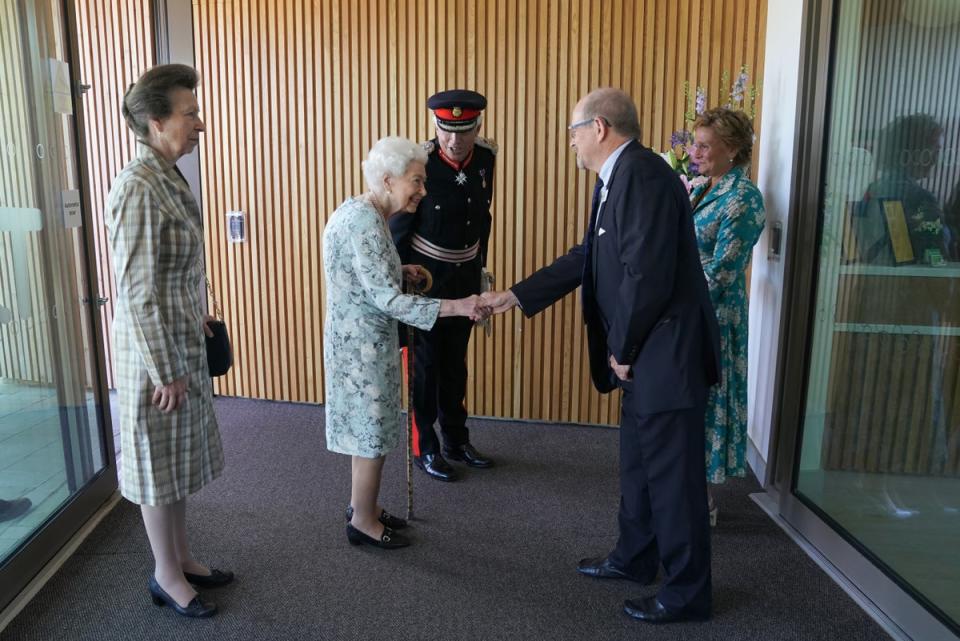 The Queen was accompanied by the Princess Royal on her visit to the Thames Hospice in Maidenhead, Berkshire (Kirsty O’Connor/PA) (PA Wire)