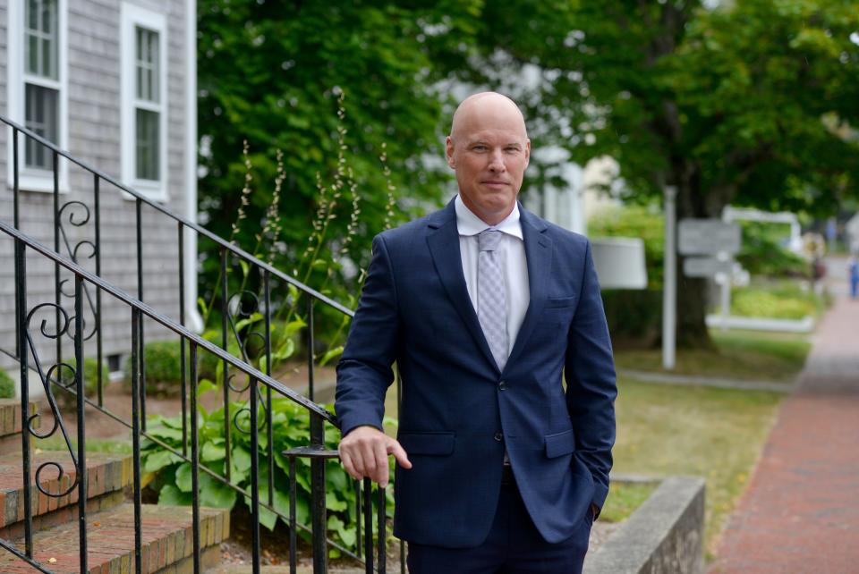 Robert Galibois is the Cape and Islands District Attorney. He was photographed in front of his Barnstable office building.