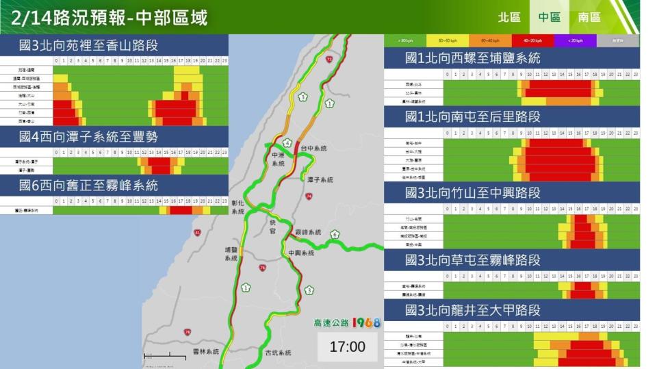 今日國道壅塞路段預測。（圖／高公局提供）