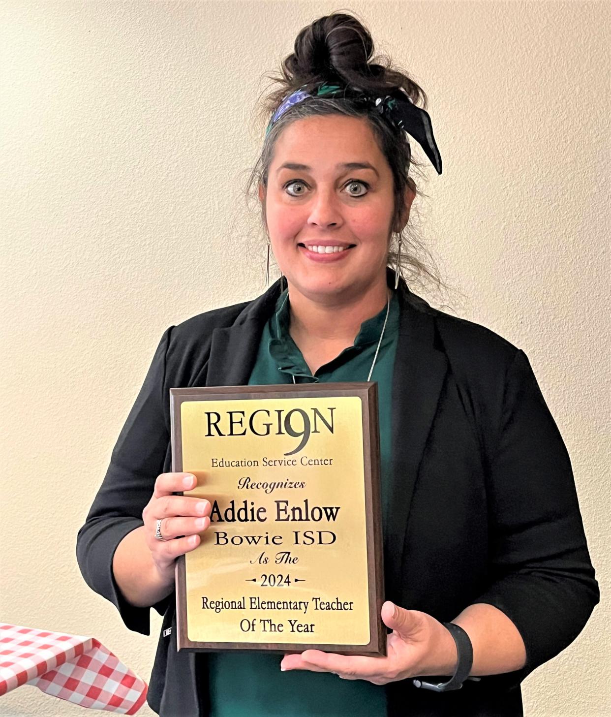 Addie Enlow of Bowie ISD was named the 2024 Region 9 Elementary Teacher of the Year on Wednesday, Aug. 2, 2023.