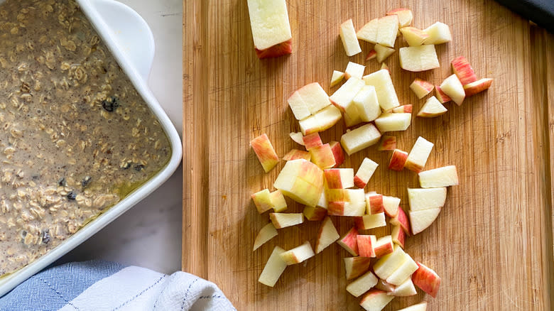 chopped apple on cutting board