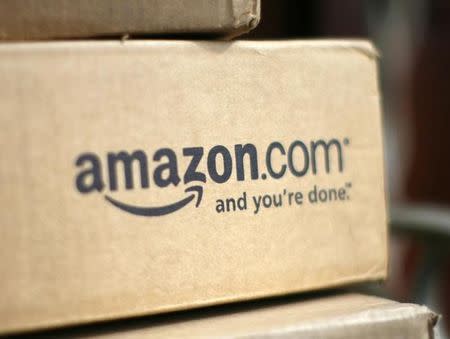 A box from Amazon.com is pictured on the porch of a house in Golden, Colorado in this file photo taken on July 23, 2008. REUTERS/Rick Wilking