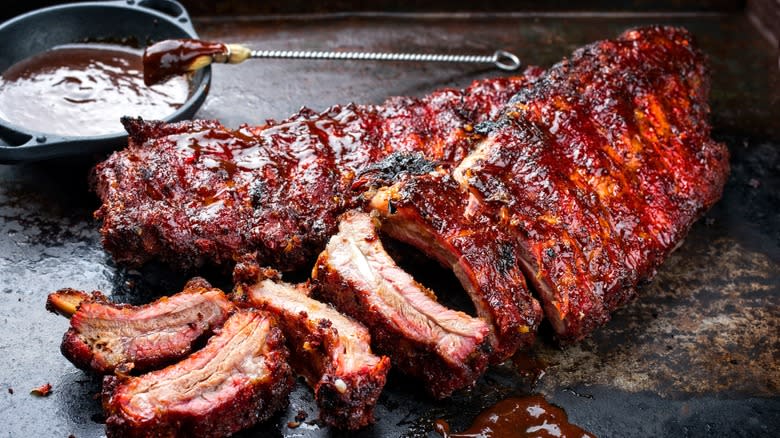 sliced rack of pork ribs