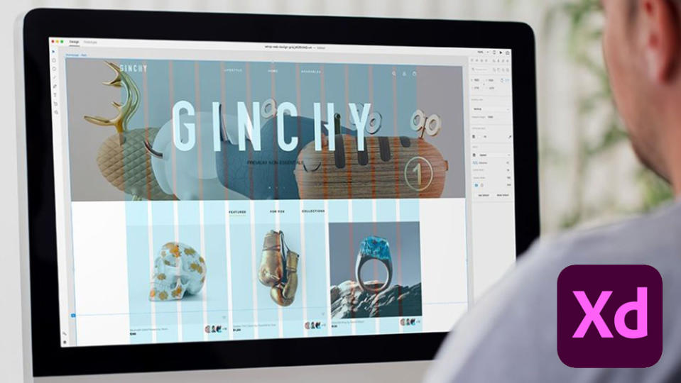 Download Adobe XD: Man creating website mockup on computer screen