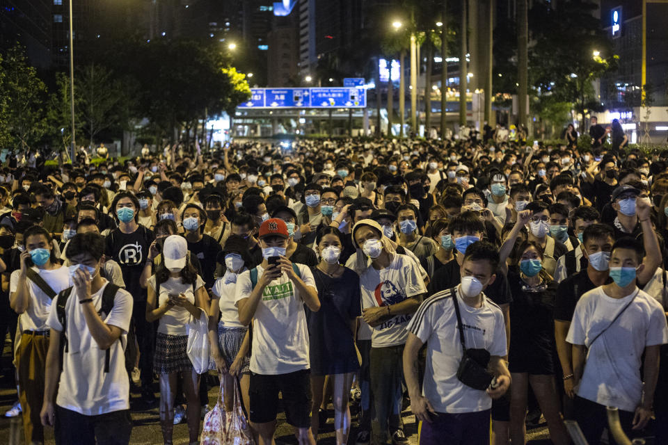 Demonstrators seen occupying a section of a main road in Wanchai, Hong Kong, in the early hours of 10 June 2019. (Photo by SOPA Images via Getty Images)