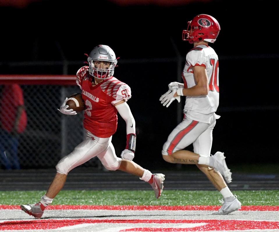 Sandy Valley's Jason Morris scores a touchdown in the third quarter of Friday's game against Canton South.