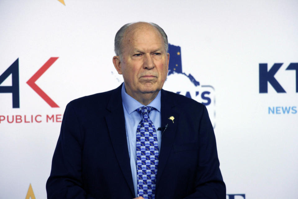 FILE - Former Gov. Bill Walker, an Independent running for governor in the Nov. 8, 2022 election, is shown prior to a televised debate Wednesday, Oct. 19, 2022, in Anchorage, Alaska. (AP Photo/Mark Thiessen, File)