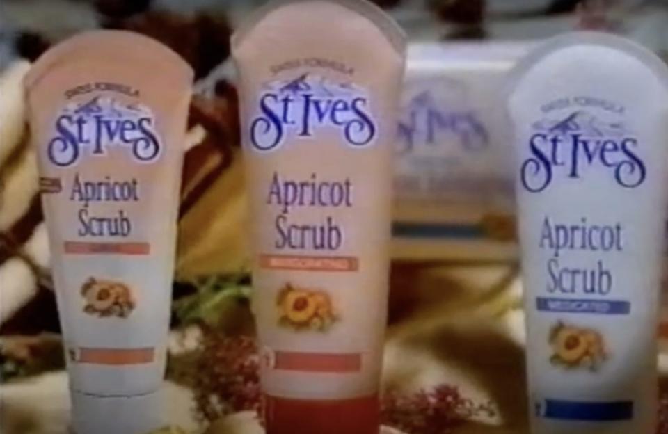 Three different tubes of St Ives Apricot Scrub from a 2003 commercial.