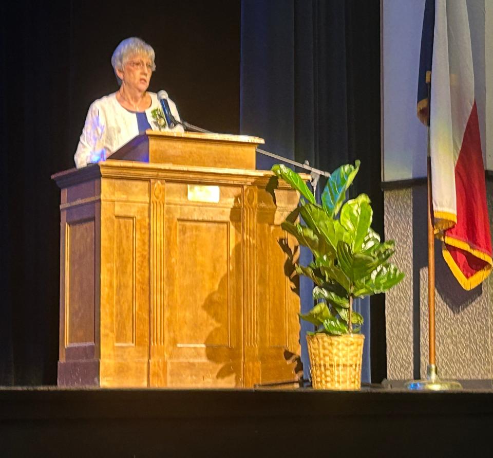 Pam Hall spoke for her husband David Hall as he was inducted as an honoree into the 2024 PDHS Hall of Fame ceremony held Thursday at the high school.