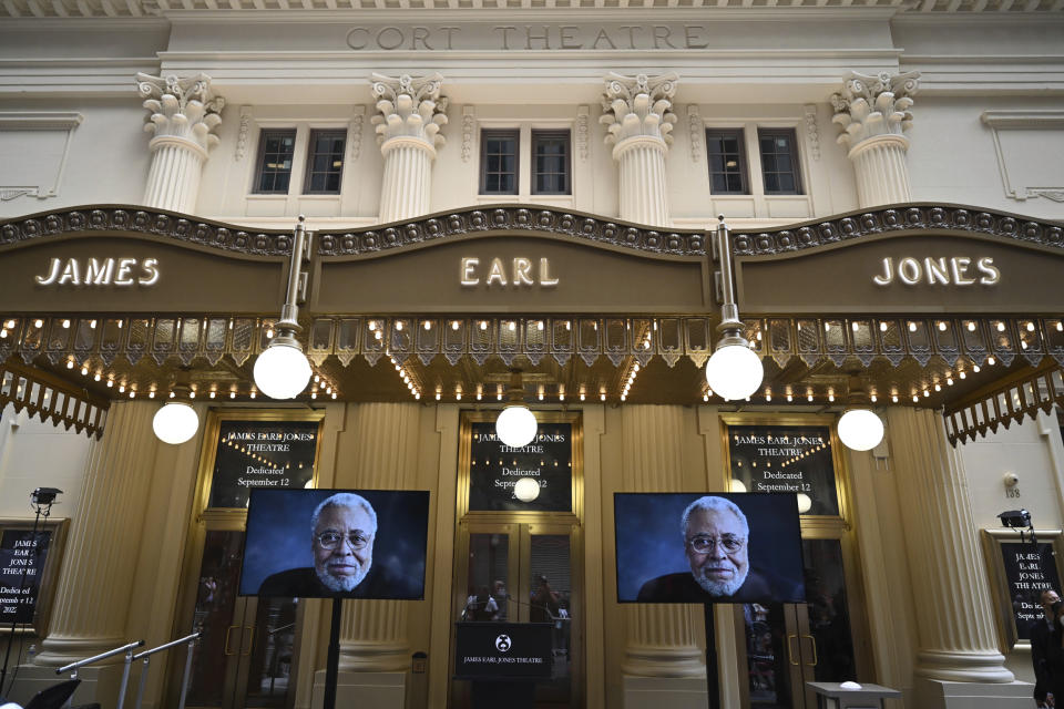 The newly restored Cort Theatre on Broadway has been renamed the James Earl Jones Theatre. (STAR MAX / AP)