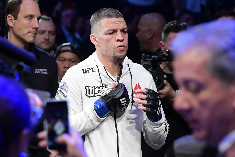 Nate Diaz enters the Octagon for his fight against Jorge Masvidal (not pictured) at UFC 244 on Nov. 02, 2019. (Steven Ryan/Getty Images)