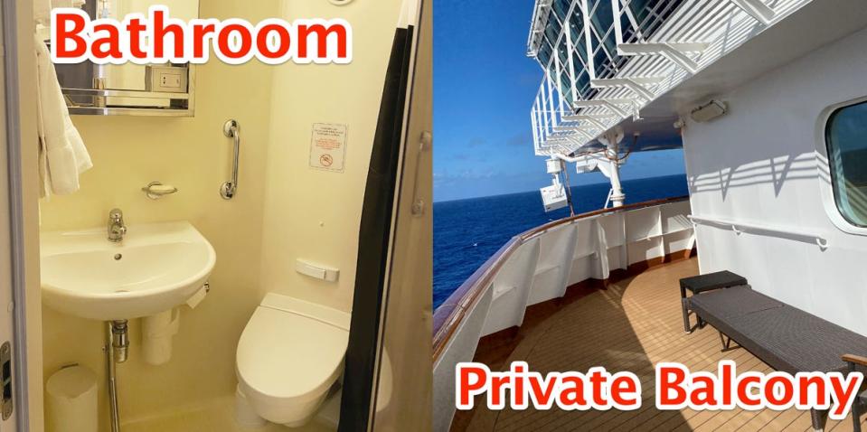 bathroom on cruise next to private balcony