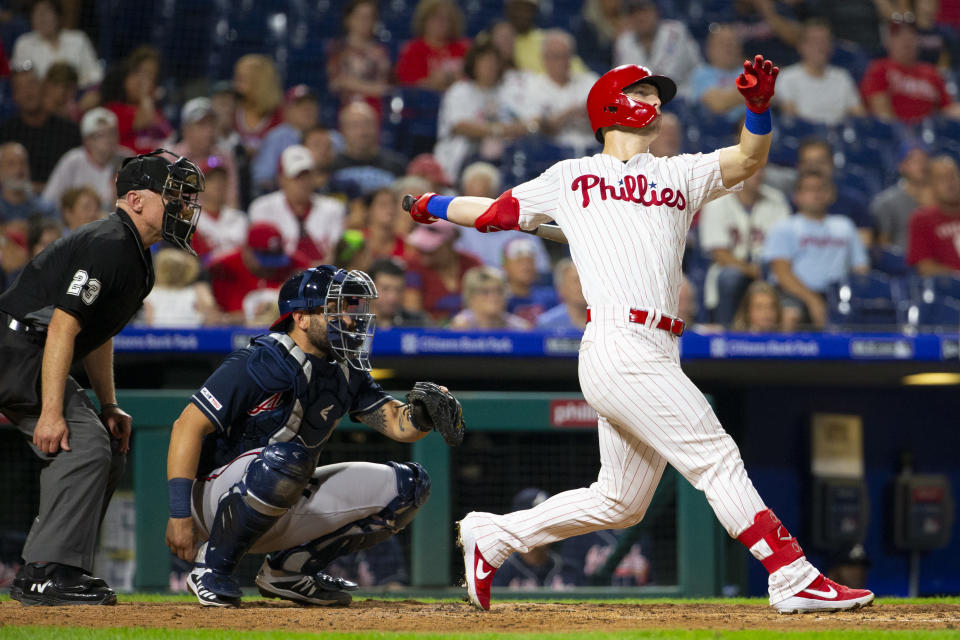 PHILADELPHIA, PA - SEPTEMBER 10: Corey Dickerson #31 of the Philadelphia Phillies bats against the Atlanta Braves at Citizens Bank Park on September 10, 2019 in Philadelphia, Pennsylvania. (Photo by Mitchell Leff/Getty Images)